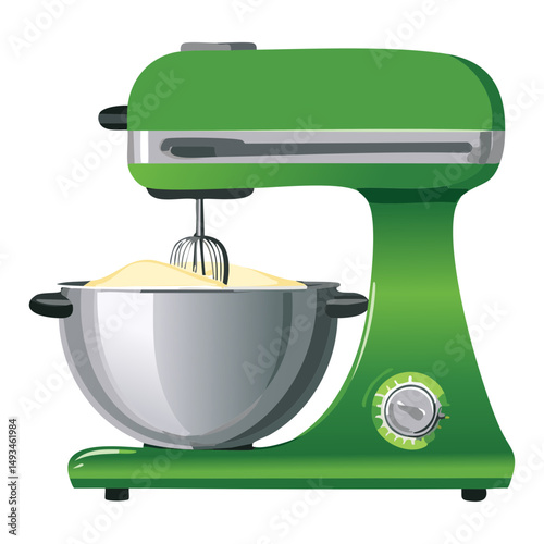 Green Kitchen Stand Mixer with Whisk - Vector Illustration