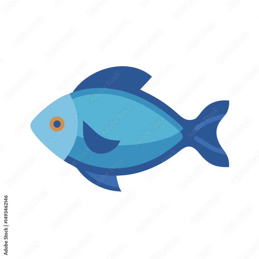 Fototapeta premium Simple blue fish illustration on black background for print