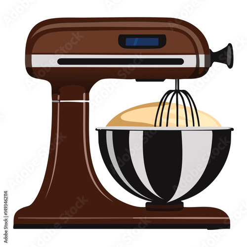 Brown Stand Mixer with Silver Bowl - Vector Illustration