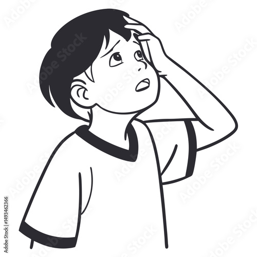 Child in Thought Line Art Design