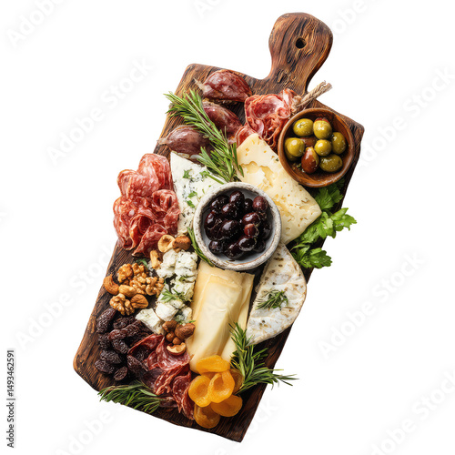  Artisan Cheese and Charcuterie Board with Gourmet Meats on Transparent Background