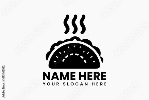 Minimalist monochrome line art taco with layered ingredients vector illustration isolated on white. Mexican street food concept  