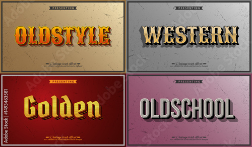 Retro vintage editable 3d vector text style effect bundle. Classic, old-school typography styles. Grunge, groovy, decorative lettering for label and poster inspired vector design.