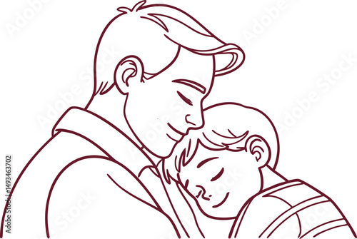 Dad Carrying Child Minimalist Drawing