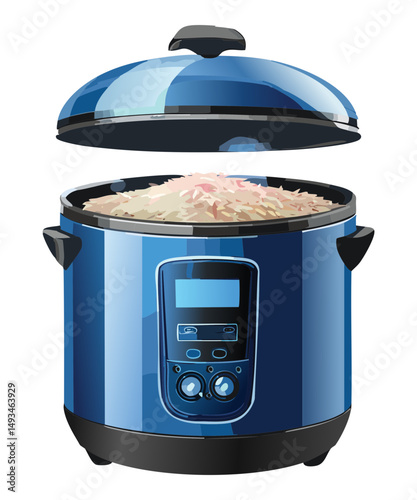 Steel Rice Cooker with Blue Panel - Vector Illustration