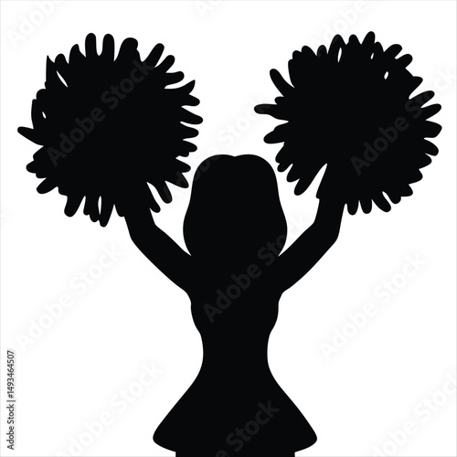 Silhouette of a cheerleader with pom poms performing a spirited routine