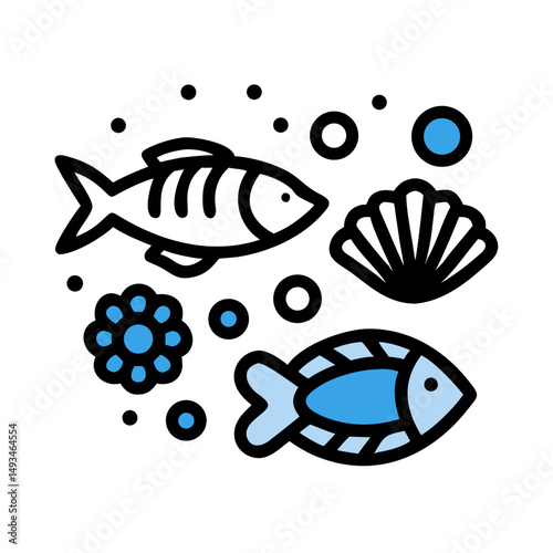 Blue fish with bubbles illustration on black background