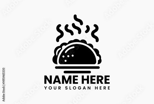Minimalist monochrome line art taco with layered ingredients vector illustration isolated on white. Mexican street food concept  