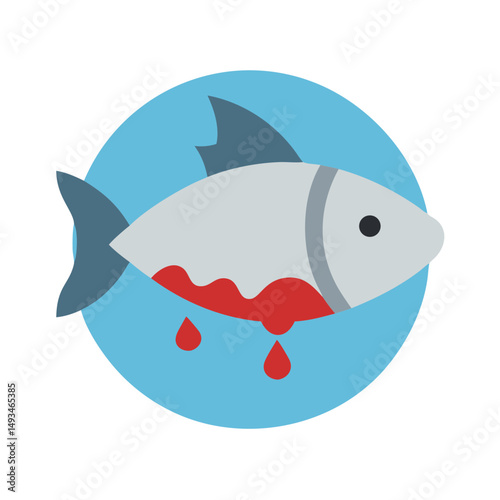 Abstract wounded fish illustration on blue circular background