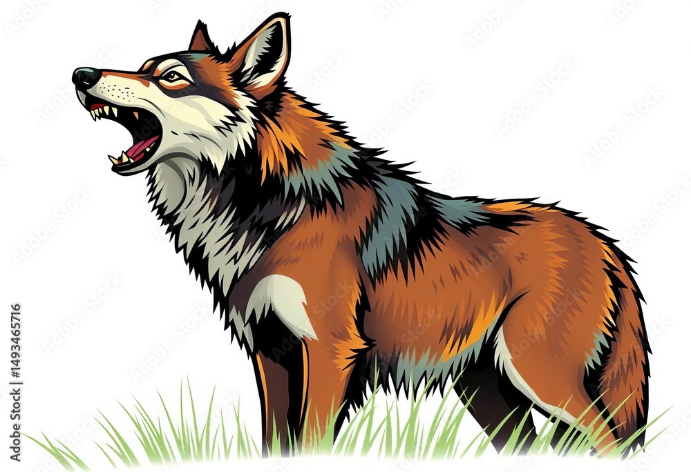 Naklejka premium Wild wolfdog howling, full body, vector illustration, isolated on white, white background vector, artwork