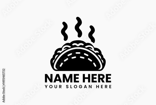 Monochrome line drawing of a taco filled with various ingredients on a white background. Mexican food concept