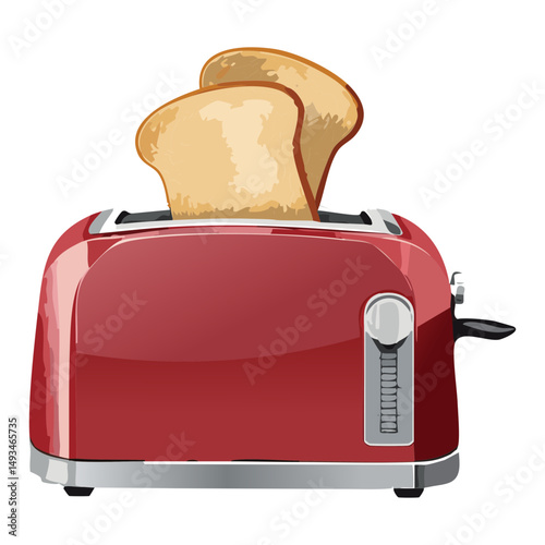 Red Chrome Toaster with Two Breads - Vector Illustration