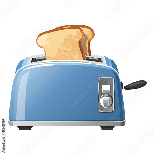 Blue Kitchen Toaster with Golden Brown Toast - Vector Illustration