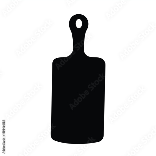 Simple black and white illustration of a wooden cutting board for cooking
