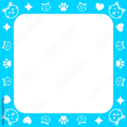 blue square frame with cute cat on surround