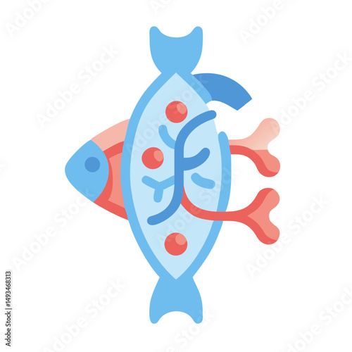 Stylized fish anatomy illustration with simplistic shapes and colors