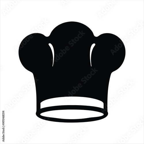 Black and white graphic illustration of a chef's hat on white
