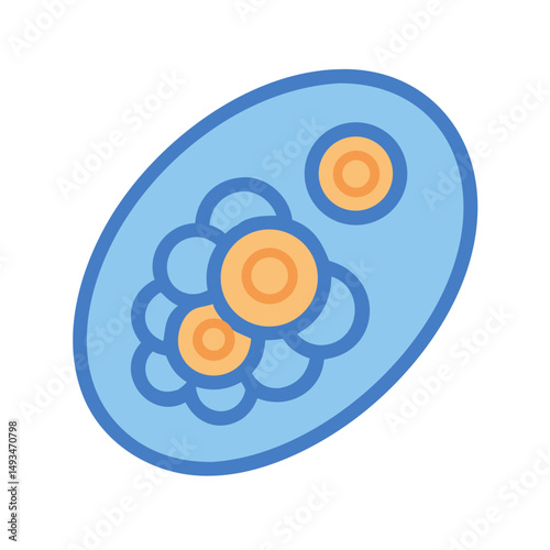 Abstract illustration of cell formation with blue and orange elements