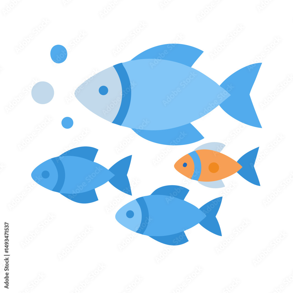 Naklejka premium Abstract Fish School in Blue and Orange Tone