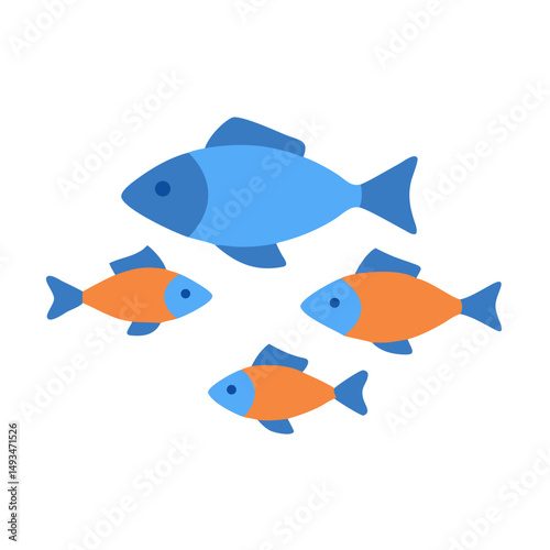 Stylized fish swimming illustration against dark background