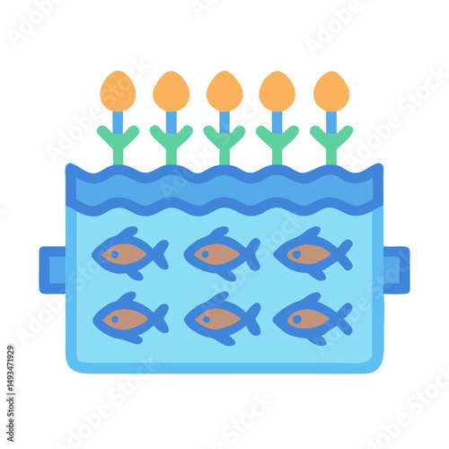 Aquaponics system illustration with fish and plants in tank
