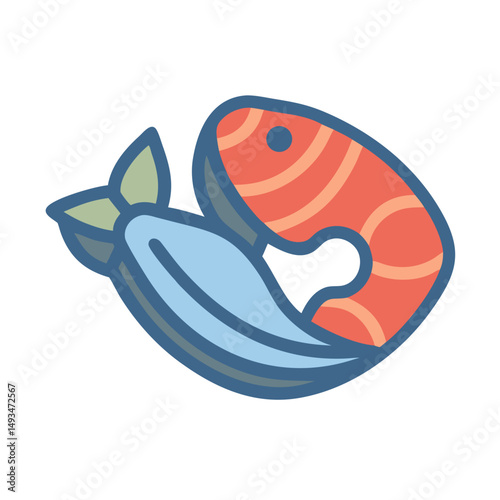 Stylized illustration of raw salmon and sardine