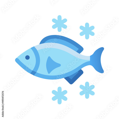 Blue fish icon with snowflakes on black backdrop