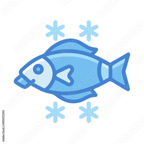 Stylized light blue fish with snowflakes graphic element