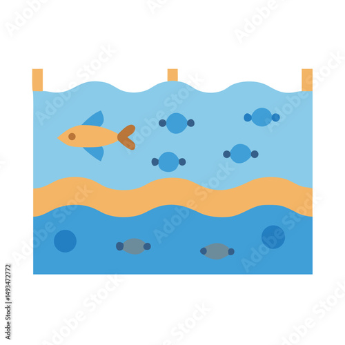 Stylized aquarium with fish and water scene