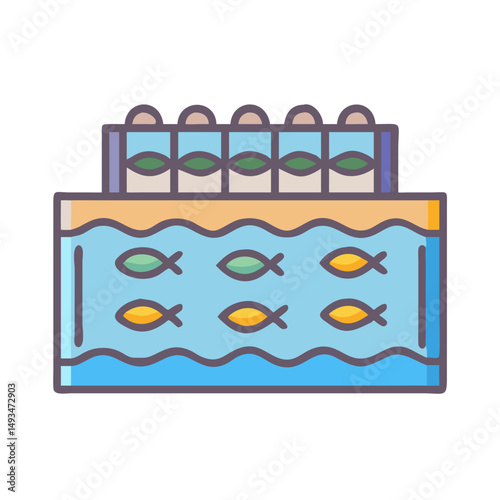 Icon illustration of an aquaponics system with fish
