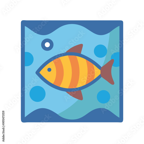 Stylized cartoon fish in aquarium with bubbles illustration