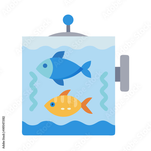Stylized flat aquarium with two fish illustration