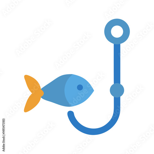 Stylized fish on hook illustration against black background