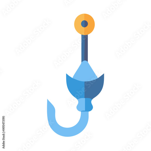 Stylized blue and yellow fishing hook illustration
