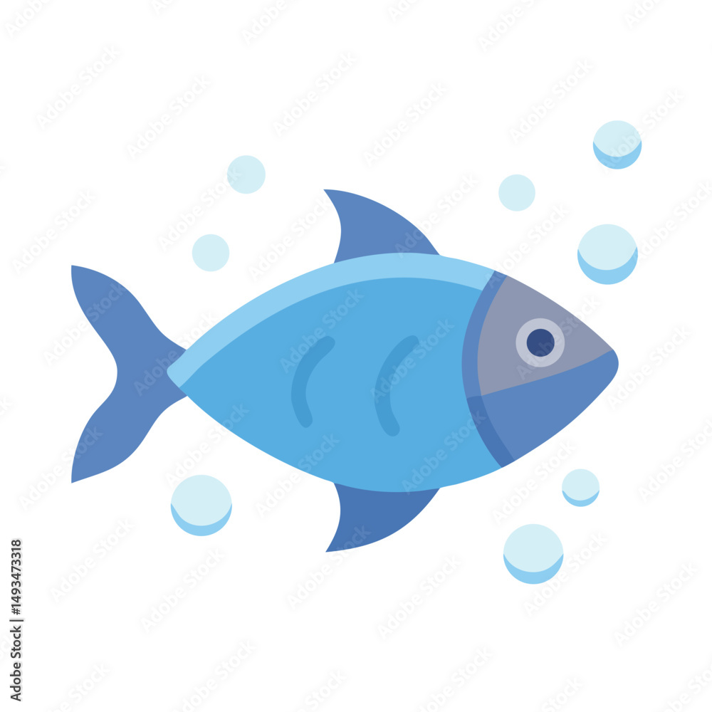 Fototapeta premium Isolated blue fish swimming with bubbles on black background