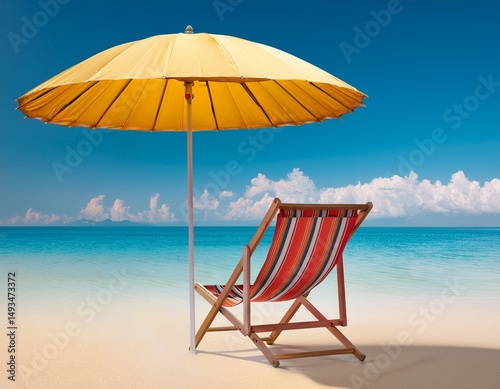 beach umbrella and chair vacation and travel concepts isolated background