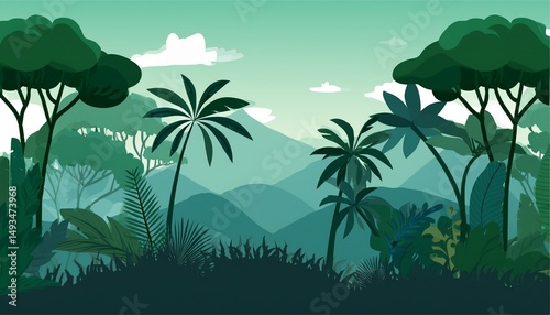 landscape with forest jungle scene