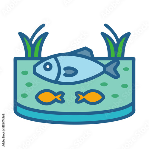 Stylized fish tank illustration on a black background