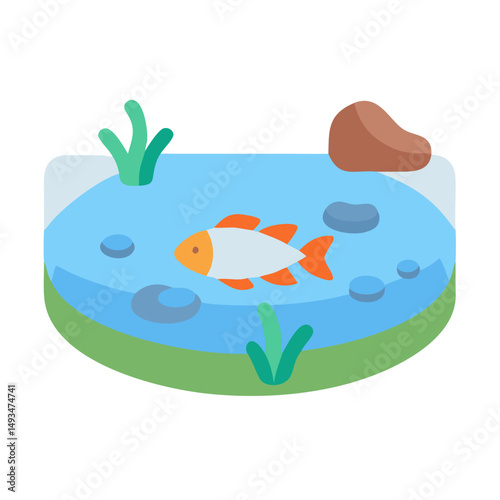 Stylized goldfish swimming in a pond illustration