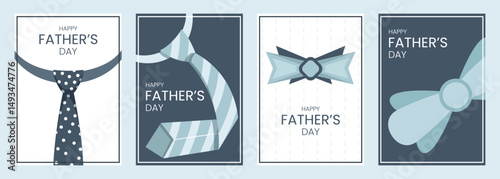 Happy Father's Day Card, Poster & Banner Set, Elegant Necktie and Bow tie Designs for Dad, Minimal Flat Style Greeting Vector Illustration