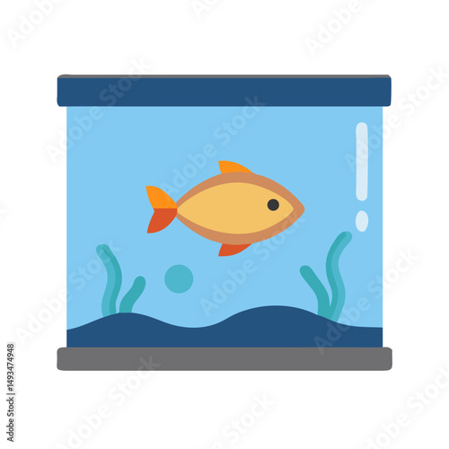 Flat vector image of fish in an aquarium
