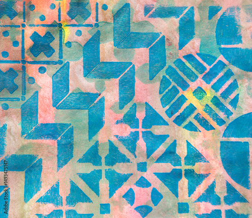 abstract acrylic texture with stencil elements