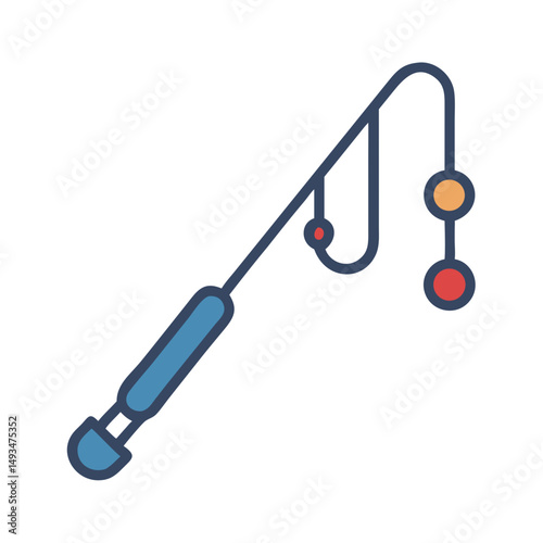 Cartoon fishing rod with colorful bobbers illustration
