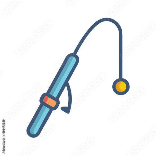 Stylized fishing rod with line and bobber isolated