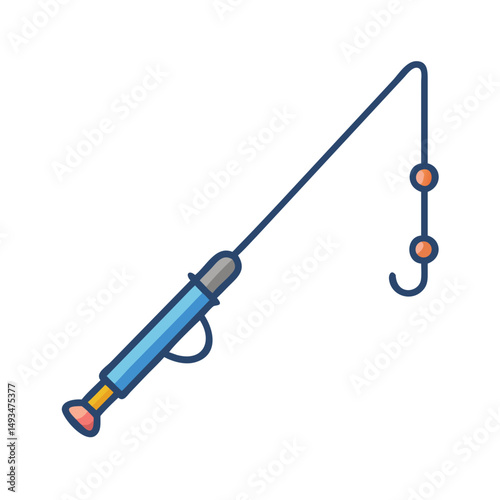 Fishing rod illustration with blue tones on black