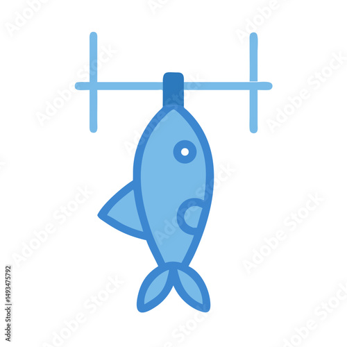 Icon graphic of a fish hanging on rack