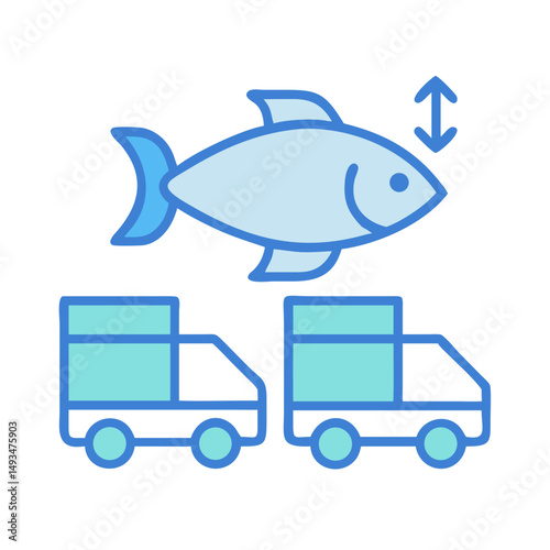 Fish above delivery trucks on black background illustration