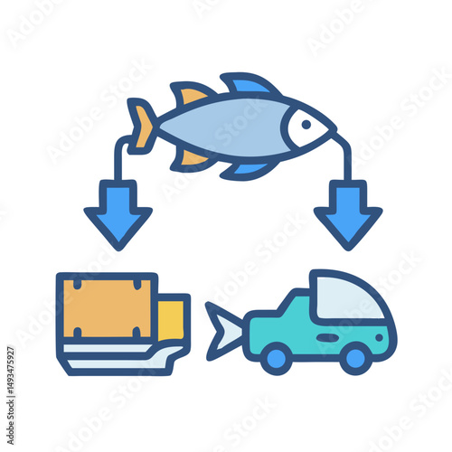 Fish distribution using a truck delivery line diagram