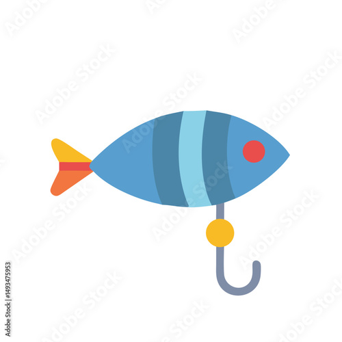 Minimalist cartoon illustration of a blue fishing lure