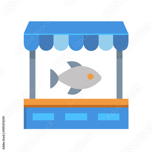 Isolated fish market stand flat illustration on black